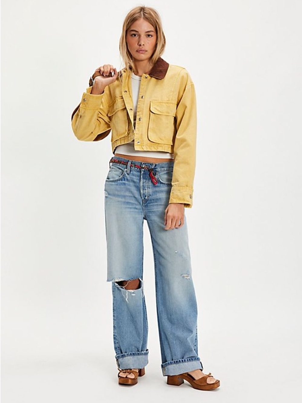 Etica Stanton Medium Blue Distressed Wide-Leg Jeans